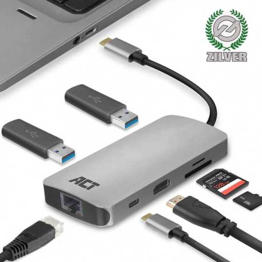 ACT USB-C 4K Multiport Notebook Adapter w/ HDMI USB-A LAN Lesegerät