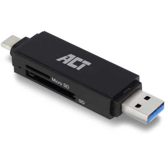 ACT USB 3.2 Card Reader SD/Micro SD USB-C Or USB-A Black