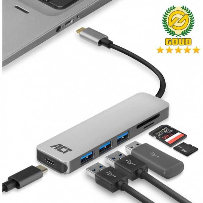 ACT USB-C Hub und Card Reader Notebook Multiport USB-A USB-C PD Pass T.